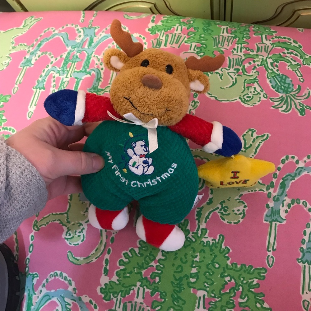 Vintage Soft Dreams My First Christmas Reindeer Rattle Plush 7"